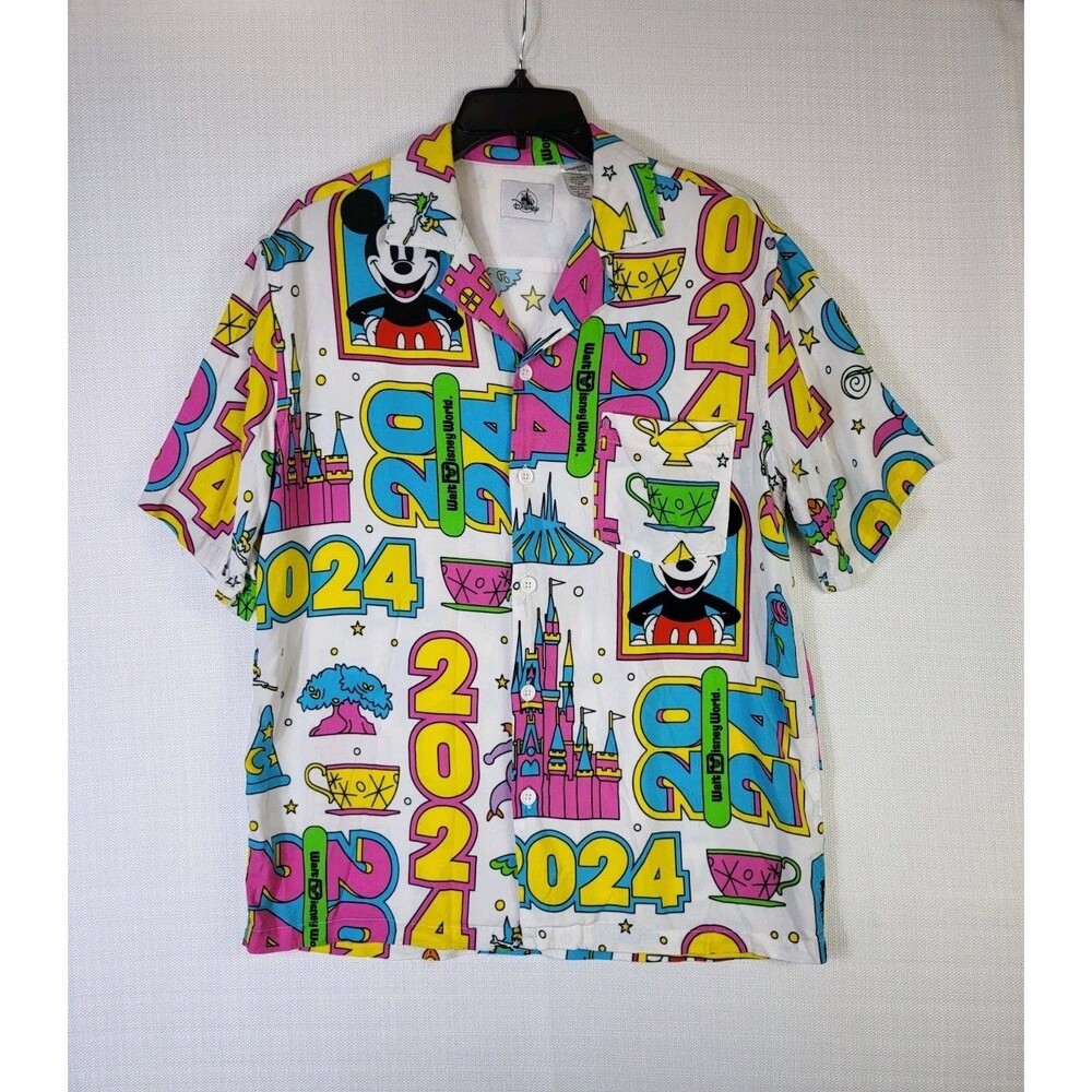 Disney Parks 2024 Figment Mickey Icons White All Over Neon Print Shirt Sz Medium